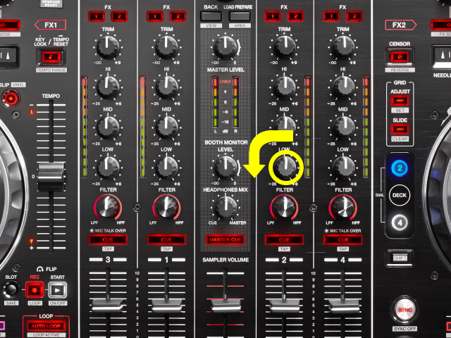 SX2,BPM128のつなぎ方,DECK2のLOWつまみを左へ